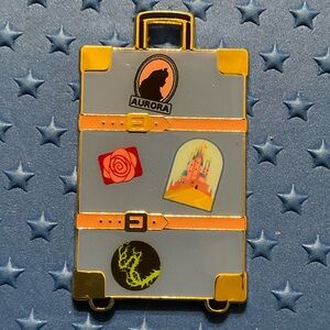 Loungefly Gray and Gold Aurora Suitcase Pin
